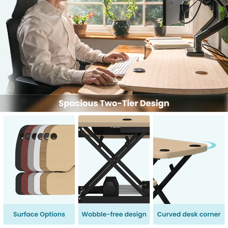 VersaDesk PowerPro Electric Height Adjustable Standing Desk Converter 36"W with USB Charging Port &ndash; Maple image number 3