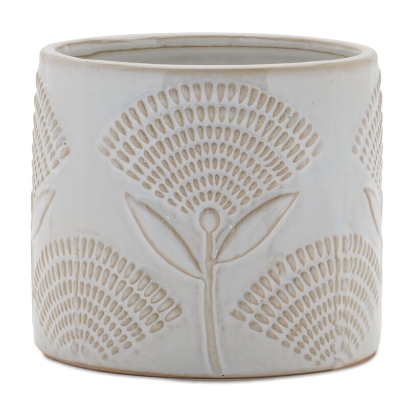 Set of 2 Porcelain Planters with Floral Pattern for Indoor or Outdoor Display