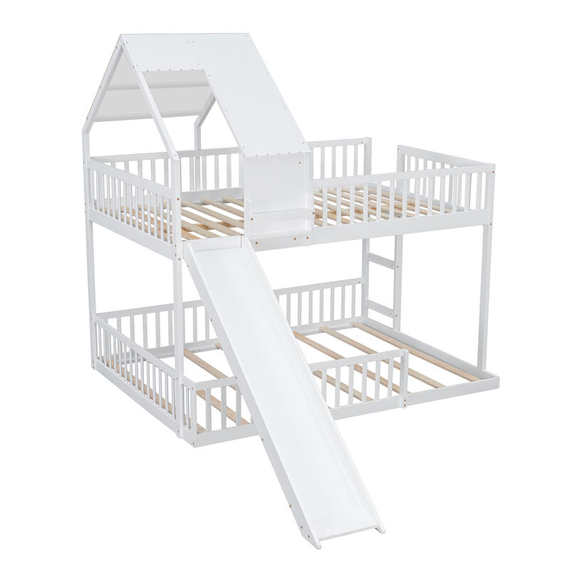 Merax Full XL over Queen House Bunk Bed with Slide, Solid Wood Frame image number 0