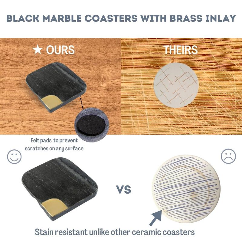 Lexi Home 4 in. Grey Marble Inlay 4-Pack Coaster Set