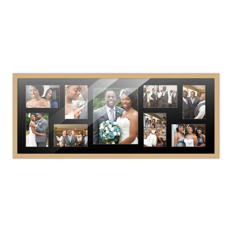 12x32 Wood Collage Frame with a Black Mat for 8x10 & 4x6 Pictures