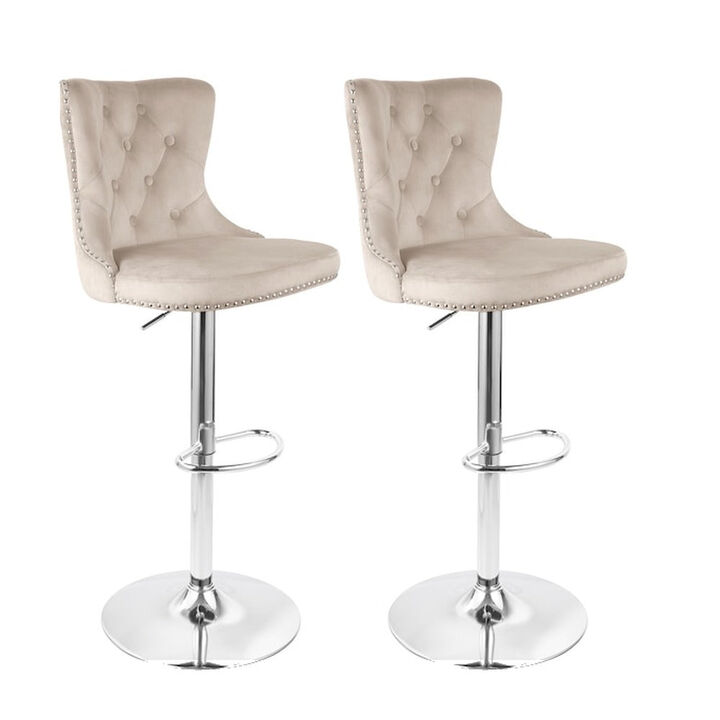 Modern Velvet Swivel Bar Stools Set of 2, Adjustable Counter Height Stools with High Back, Water Resistant 360&deg; Kitchen Island Chairs for Home Bar, Hotel, Workshop