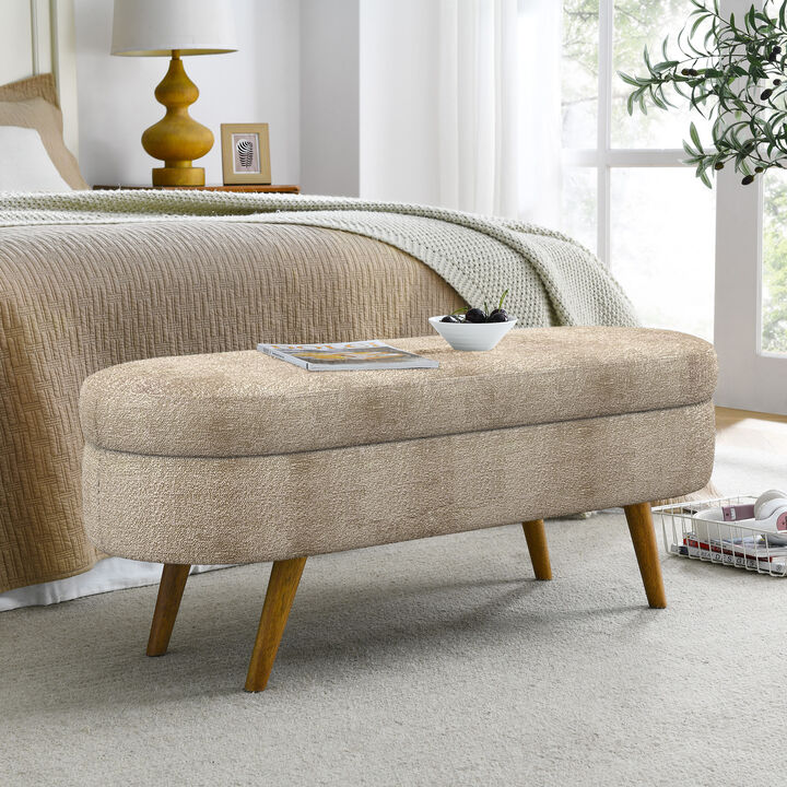 TATEUS Footstool Ottoman with Storage with Rubber Wood Legs