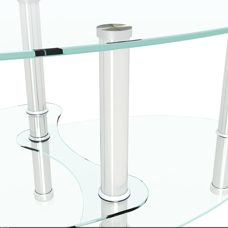 Transparent Oval Glass Coffee Table, Modern Table with Stainless Steel Leg