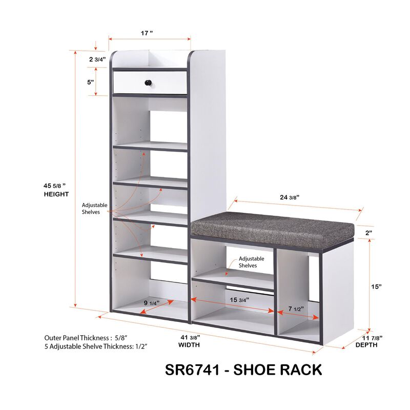 Kings Brand Furniture Julian Bench & Shoe Rack, 7-Shelf Storage & Drawer image number 3