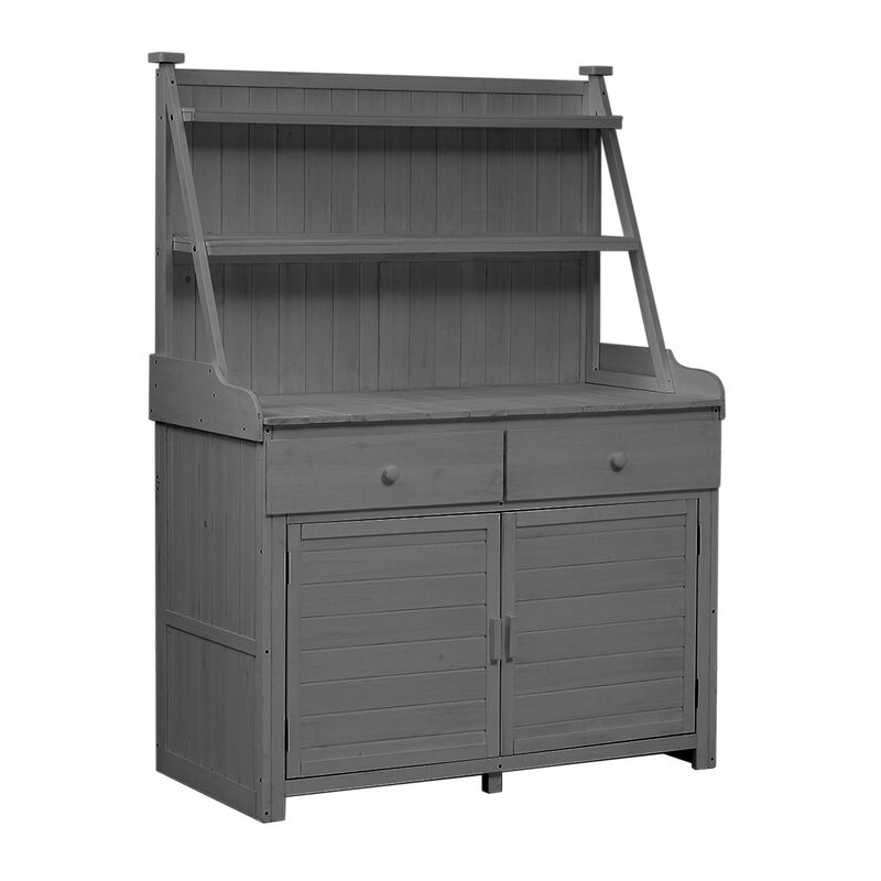 Garden Potting Bench with Storage Shelf, Drawer & Cabinet, Fir Wood Workstation