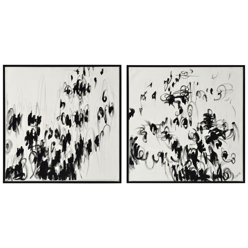 Set of 2 White and Black Abstract Square Framed Wall Arts 32" x 32"