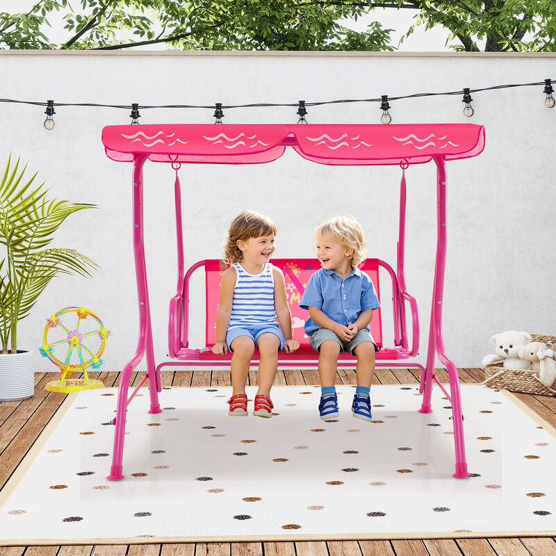 Metal Frame Kids Patio Swing with Dual Seat and Adjustable Canopy Top
