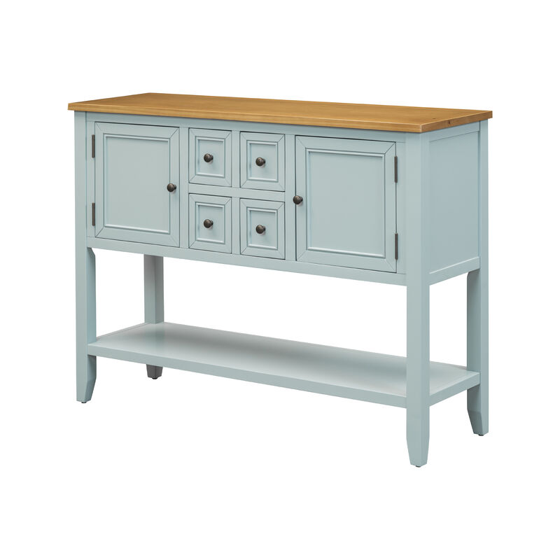 Whisen Vintage Console Table with Four Small Drawers and Bottom Shelf for Living Rooms, Entrances and Kitchens - Retro Blue