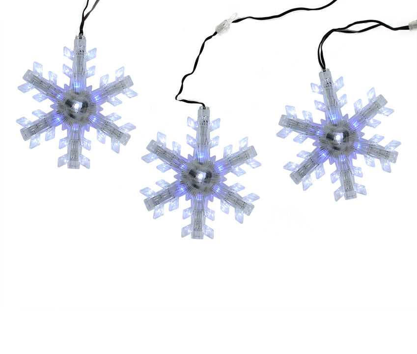 Set of 3 Cascading White and Blue Snowfall LED Snowflake Christmas Lights 25"