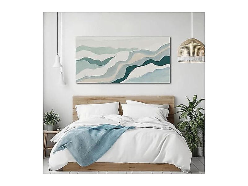 Neutral Abstract Wall Art Geometric Canvas Blue Green White Decor Living Room image number 2