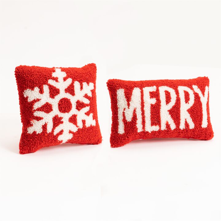 Snowflake and Merry Pillow Set of 2 for Seasonal Accents