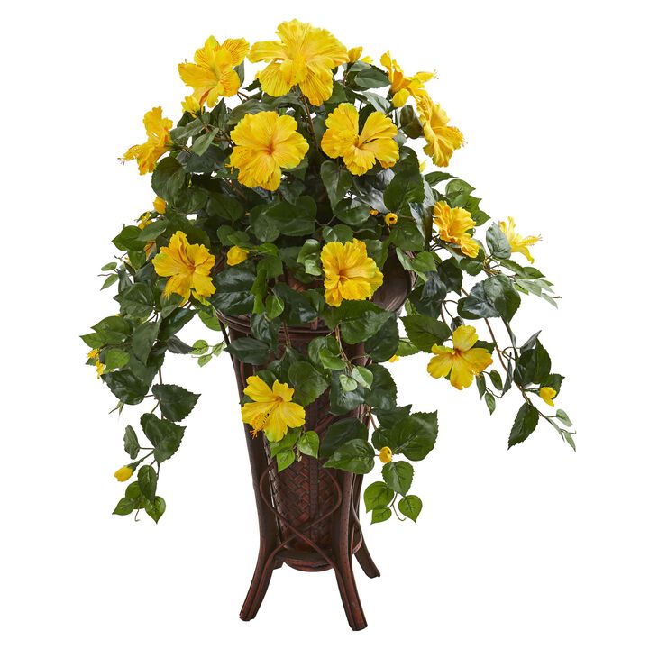 HomPlanti Hibiscus Artificial Plant in Stand Planter