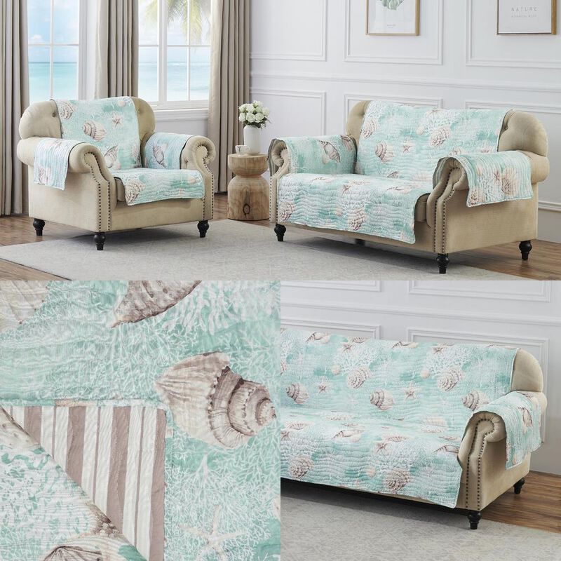 Greenland Home Fashions Barefoot Bungalow Ocean Furniture Protector - Loveseat 103x76", Turquoise