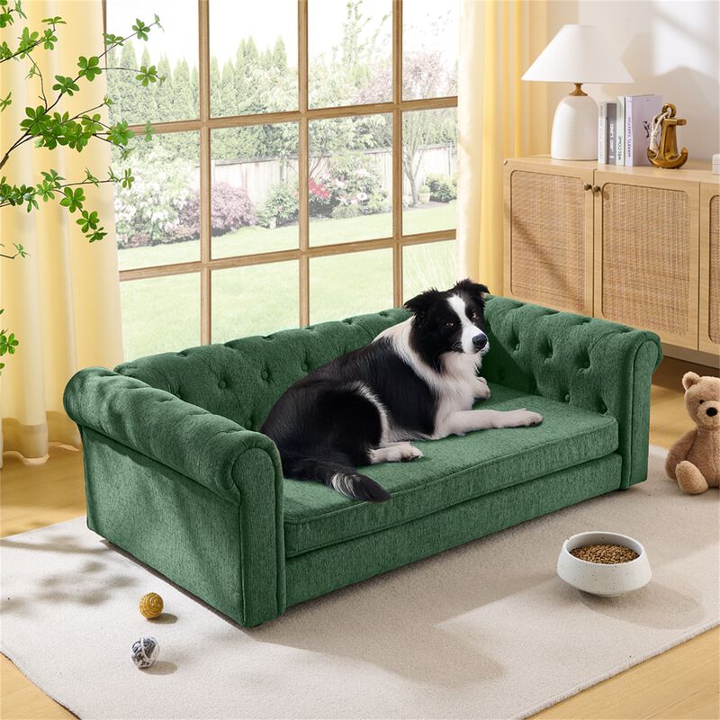 Elevated Dog Sofa Bed, 55 Inch Durable Linen Fabric Pet Couch for Big and Oversized Dogs image number 2