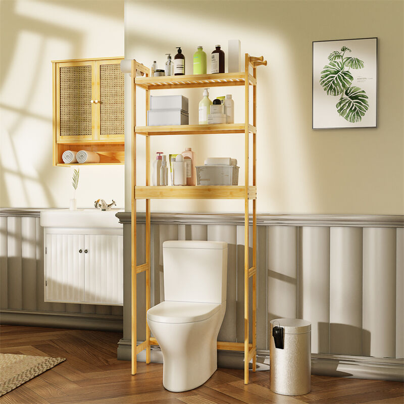 Over Washing Machine Space Saving Bamboo Storage Rack 3 Shelves Laundry Utility image number 2