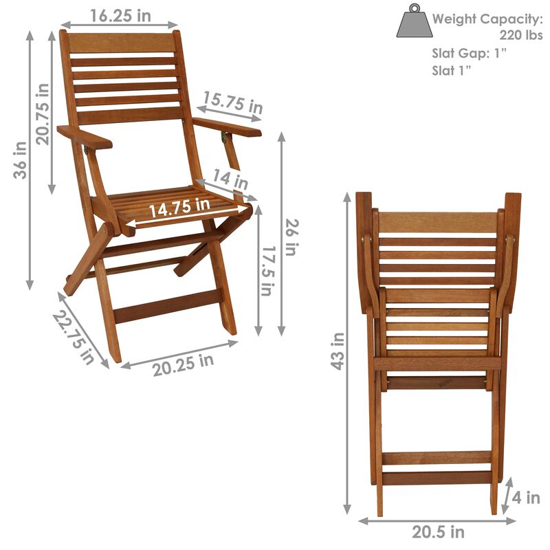 Sunnydaze Meranti Wood Folding Patio Dining Armchair - Set of 2