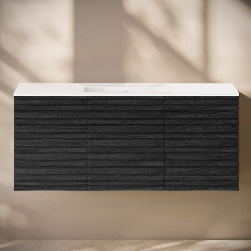 Cascade 48" Wall-Mounted Bathroom Vanity in Black Oak with Sink Top image number 8