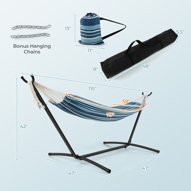 Portable Indoor/Outdoor 2-Person Double Hammock Set with Stand and Carrying Case