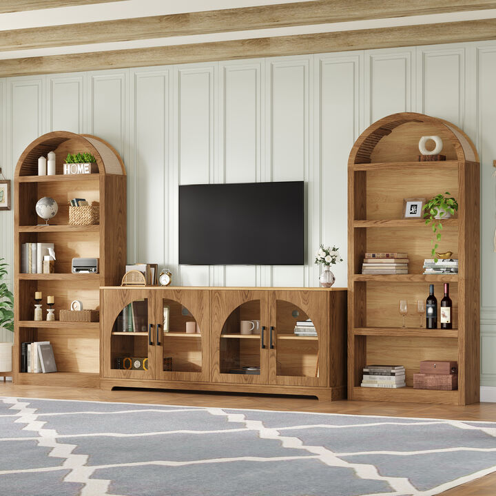 Merax Modular TV Stand with 2 Glass-Door Cabinets & 2 Open Shelves &ndash; Adjustable Storage