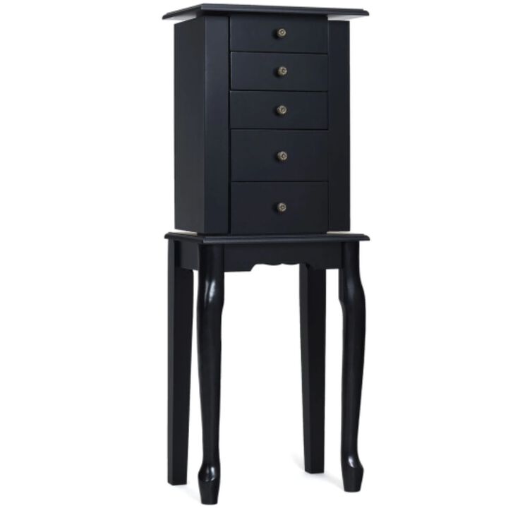 2 Colors Armoire Storage Standing Jewelry Cabinet with Mirror-Black