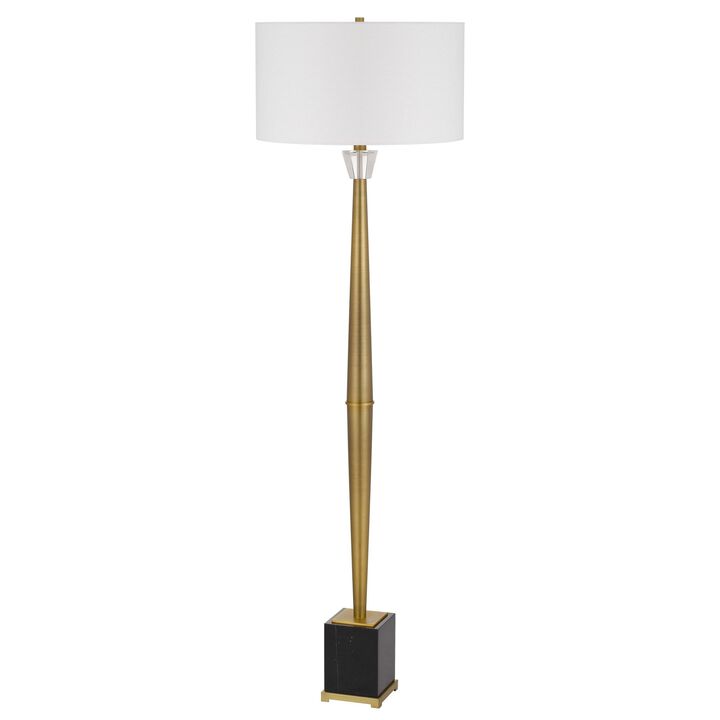 62 Inch Floor Lamp with White Drum Shade, Marble Base, Crystal, Brass - Benzara