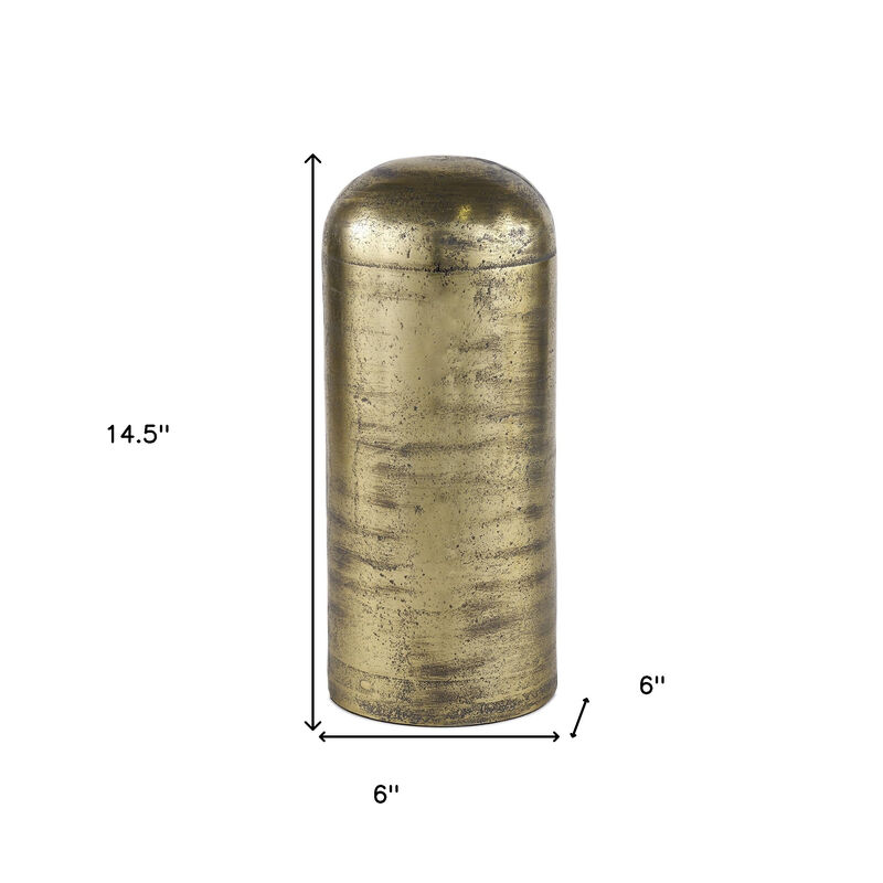 HomeRoots 15" Antiqued Brass Cast Aluminum Cylindrical Tabletop Sculpture image number 3