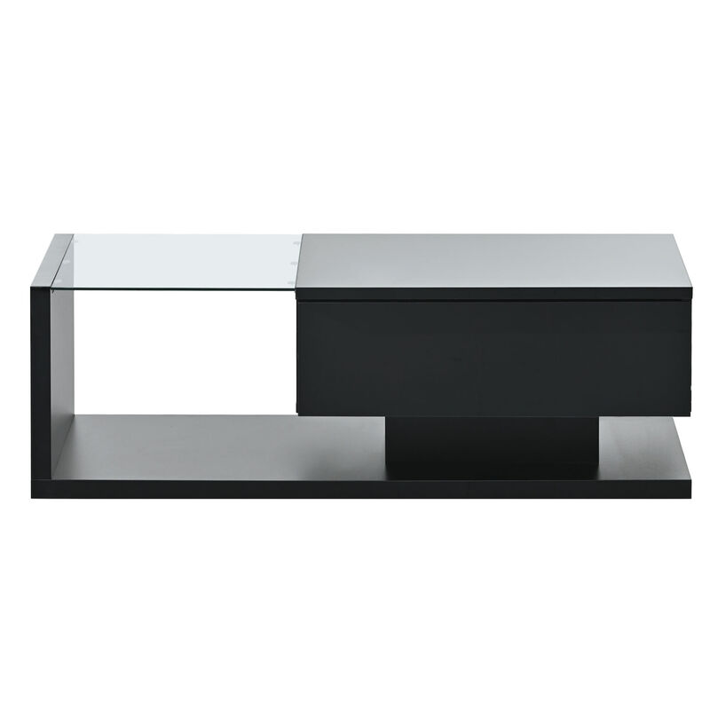 GOODSILO Modern White Coffee Table with Tempered Glass Top and Storage Drawer for Contemporary Living Room Decor image number 9