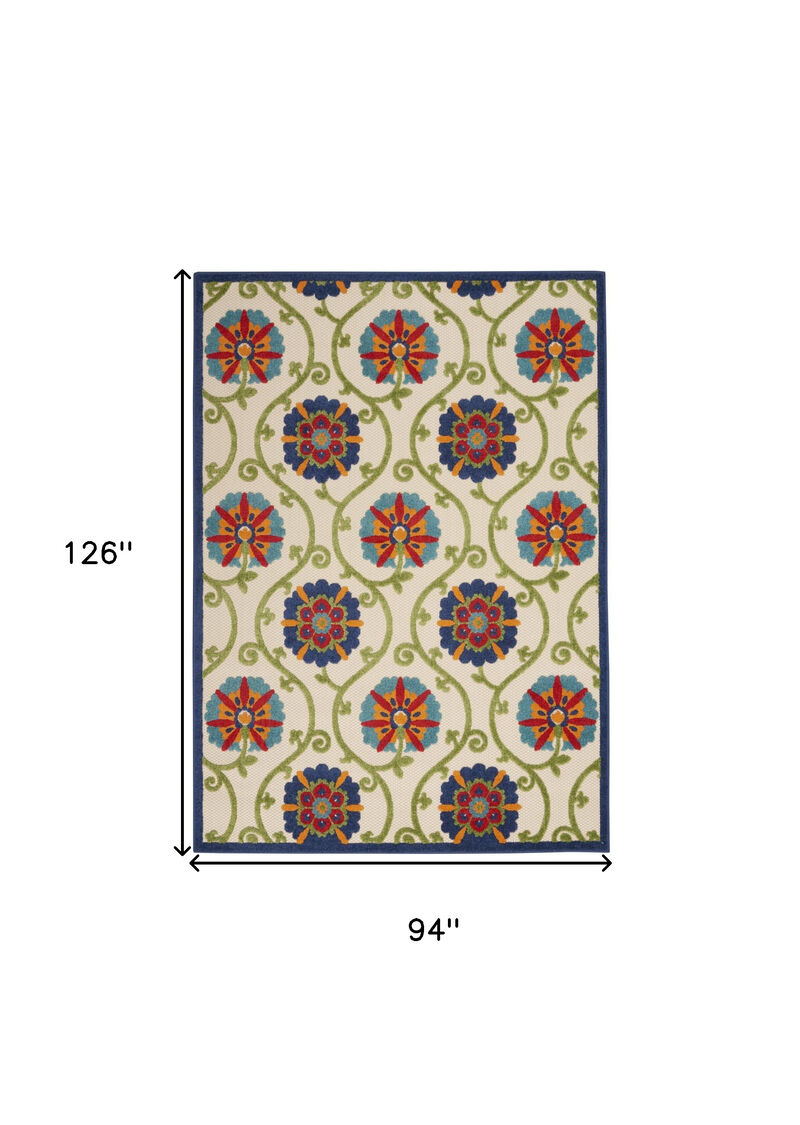 HomeRoots 8' X 11' Navy Blue Beige Green Blue And Red Floral Indoor Outdoor Area Rug image number 6