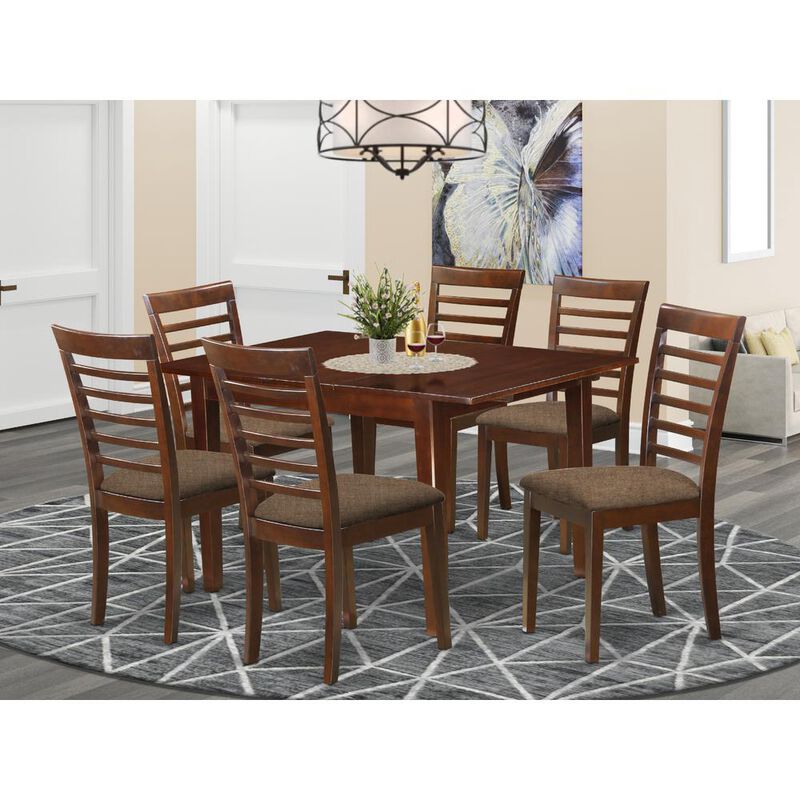 7 Pc Kitchen nook Dining set-breakfast nook and 6 Dining Chairs in Mahogany