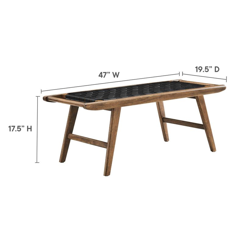Modway Saoirse 47" Faux Leather Wood Bench in Walnut Black image number 5