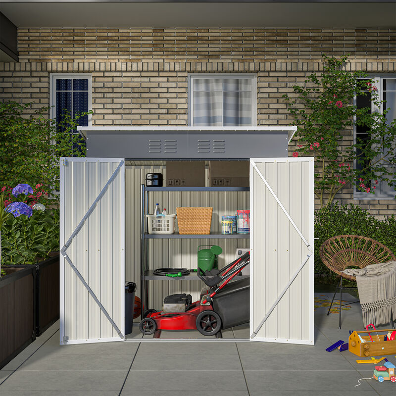 6'x4' Outdoor Metal Storage Shed for Garden Tools Lockable Door With Floor Frame image number 2