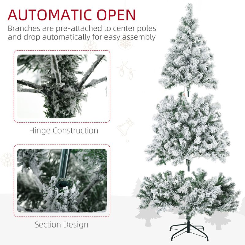 7.5ft Tall Prelit Artificial Christmas Tree Holiday Decor with 1149 Snow Flocked Branches