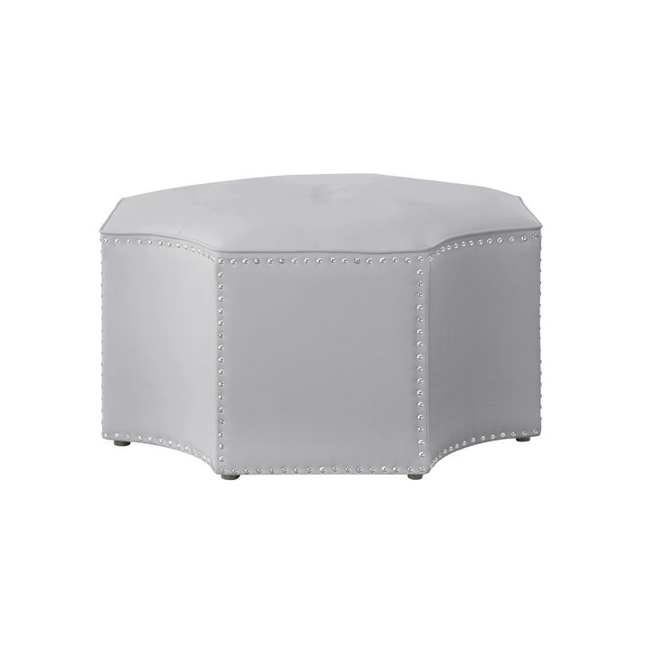 Tufted Faux Leather Octagonal Ottoman – Cocktail Footstool and Accent Seat