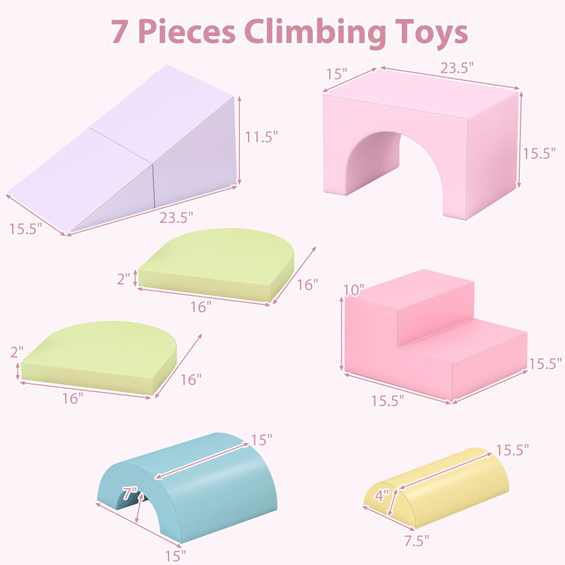 Toddler Soft Play Set, 7-Piece Foam Climbing Blocks with PU Leather image number 2