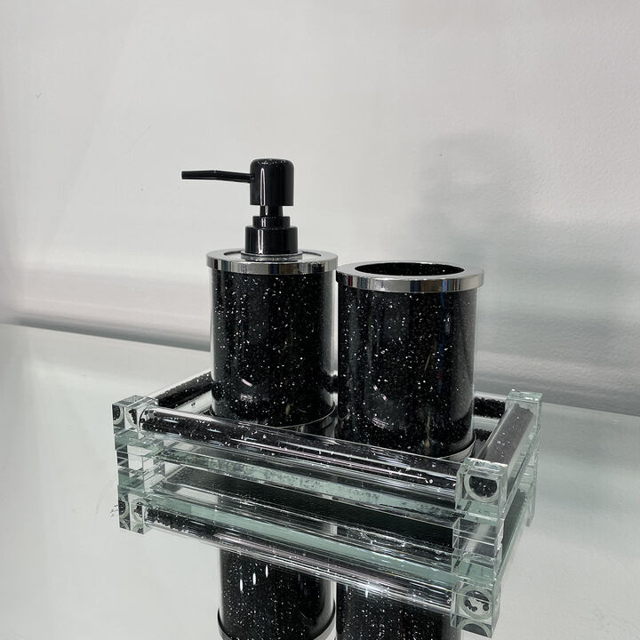 Exquisite 3 Piece Soap Dispenser and Toothbrush Holder with Tray