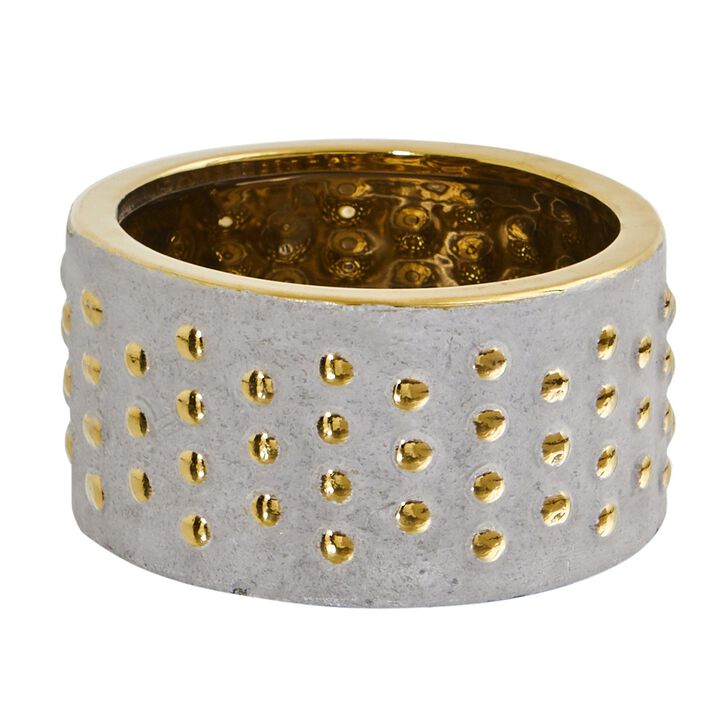 Nearly Natural 6.75-in Regal Stone Hobnail Planter with Gold Accents