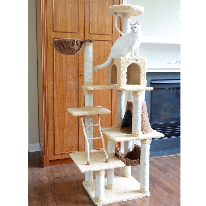Armarkat Wood Cat Climber Play House, Cat Furniture With Playhouse,Lounge Basket, In Gold