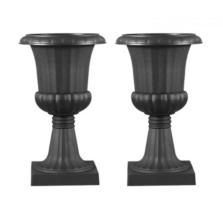 Classic Black Urn Flower Planters Set of 2 for Front Porch, Garden, Wedding & Home Decor