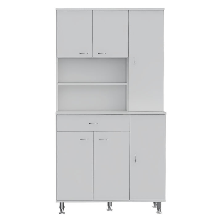 DEPOT E-SHOP Helis 90 Kitchen Pantry Cabinet, Two Open Shelves, One Drawer, Multiple Cabinets