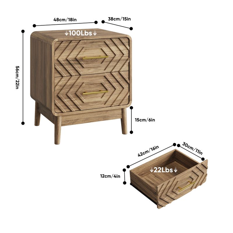 Donsma Mid‑Century Modern 2‑Drawer Nightstand image number 9