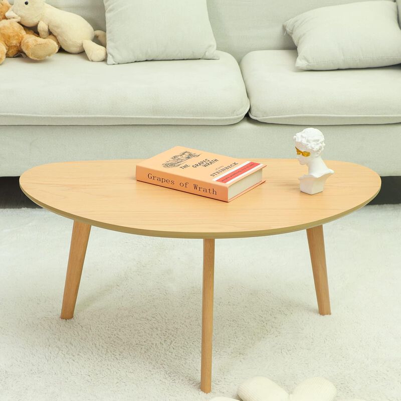 FIRMINANA Small Oval Coffee Table Mid Century Modern for Living Room Center Minimalist Display Coffe Table,Nature Wood,18.9"" D