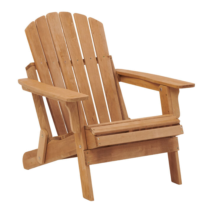 Oversized Folding Wooden Adirondack Chair, Solid Hemlock Patio Chair for Garden, Backyard, Porch, Deck & Fire Pit