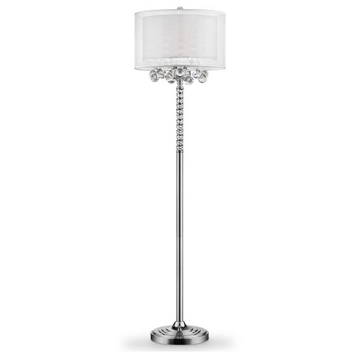 Twisted Crystal Accent Floor Lamp with Dual Fabric Shade, Clear-Benzara