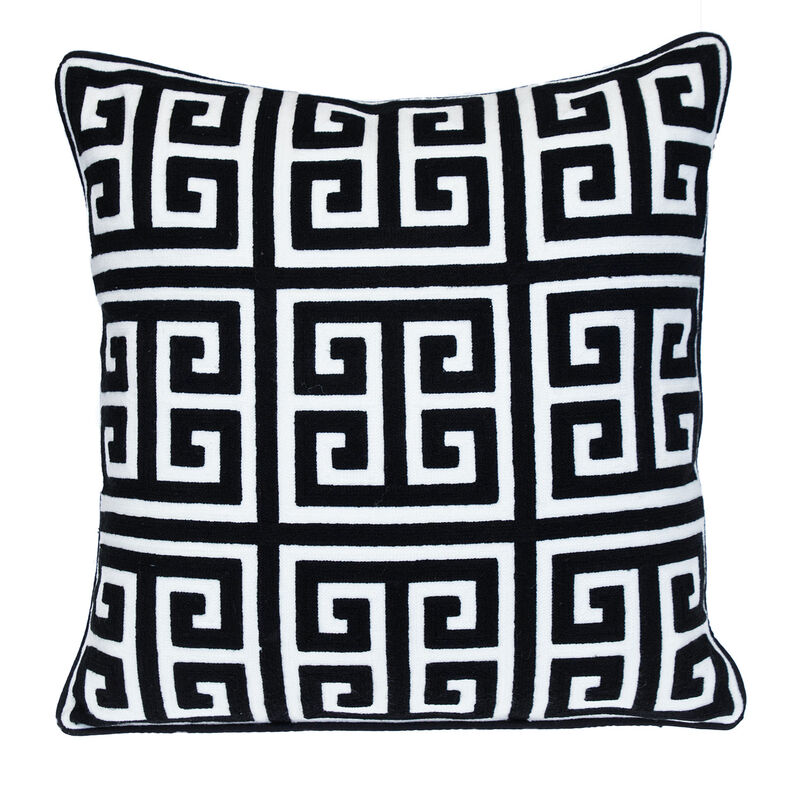 HomeRoots 20" Black and White Interlocking Cotton Throw Pillow image number 2