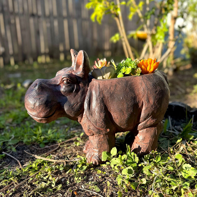 Brown 17" Hippo MGO Planter, Durable Weatherproof Magnesium - Indoor/Outdoor image number 6