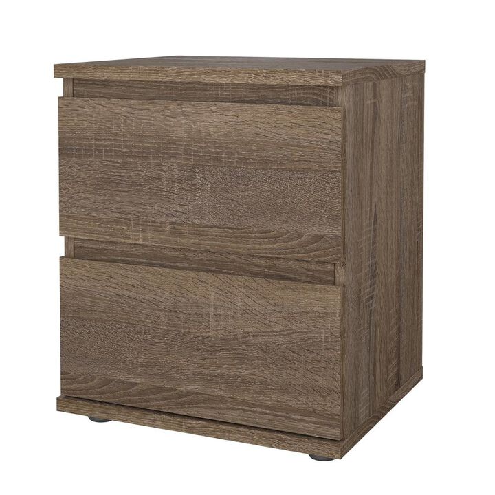 Furnifact Brown 2 Drawer Nightstand - Stylish Small Dresser With Drawers For Bedrooms
