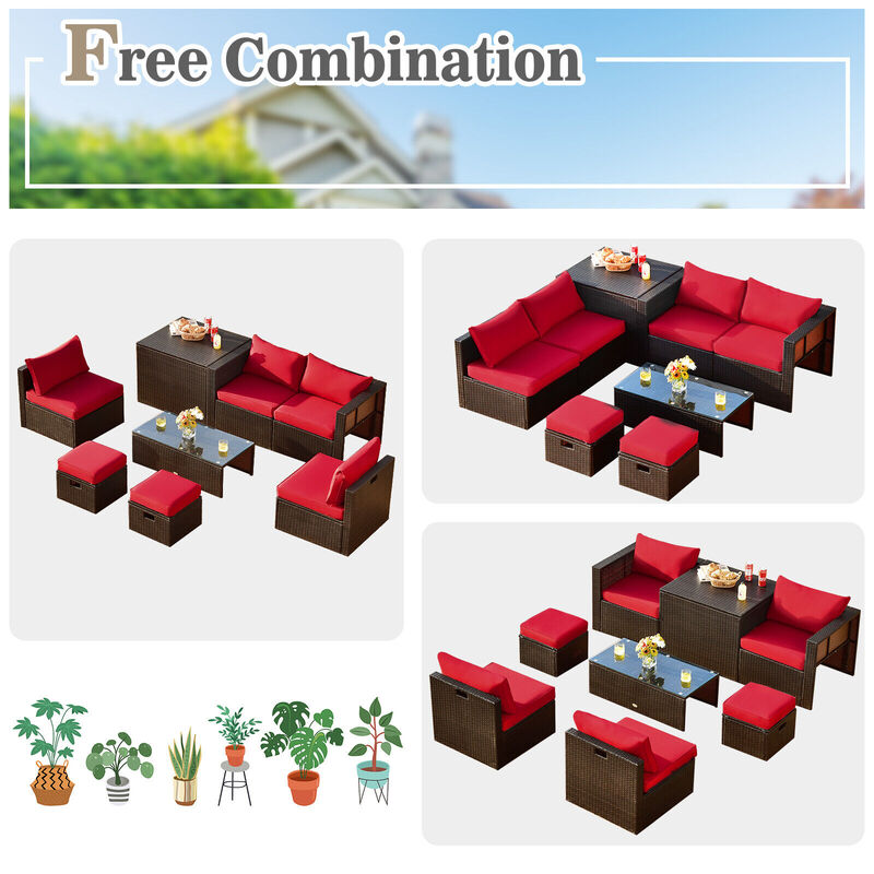 8-Piece Patio Rattan Furniture Set with Storage Box and Waterproof Cover, Outdoor Set