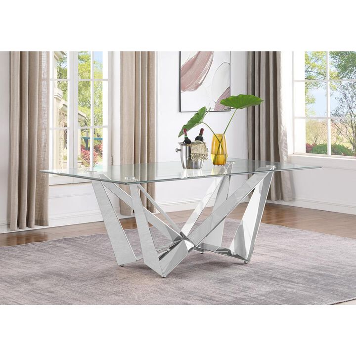 Best Quality Furniture Small 78 Rectangular glass dining table with a silver stainless steel base
