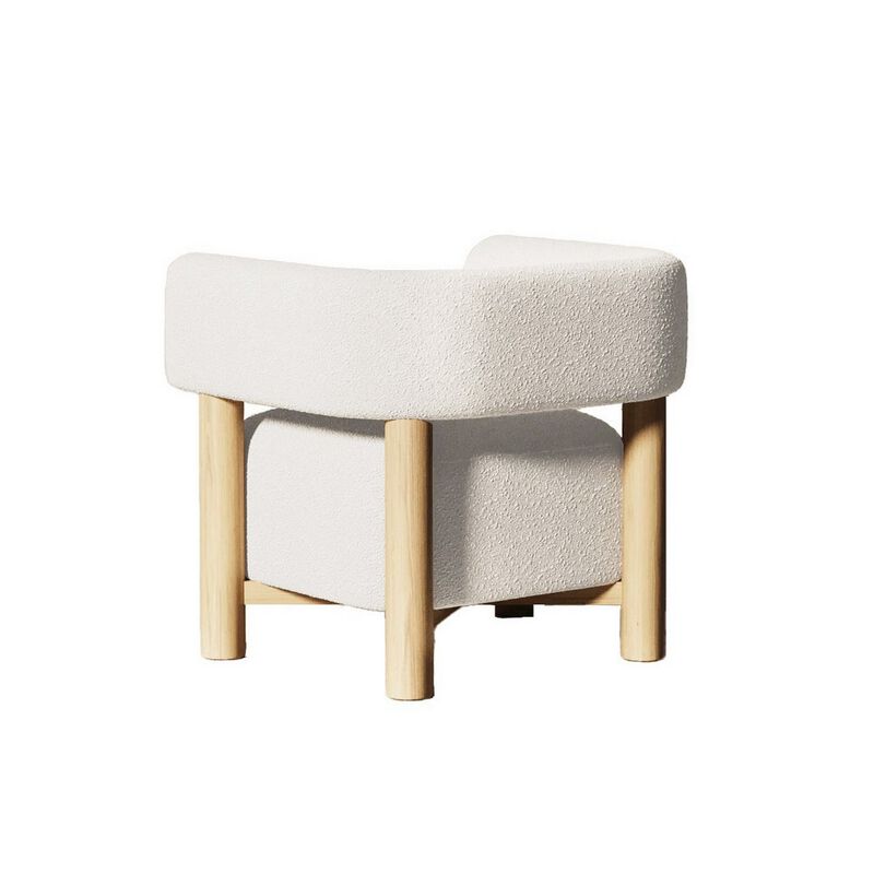 31 Inch Accent Chair, Modern Brown Wood Frame, White Fabric Upholstery image number 3